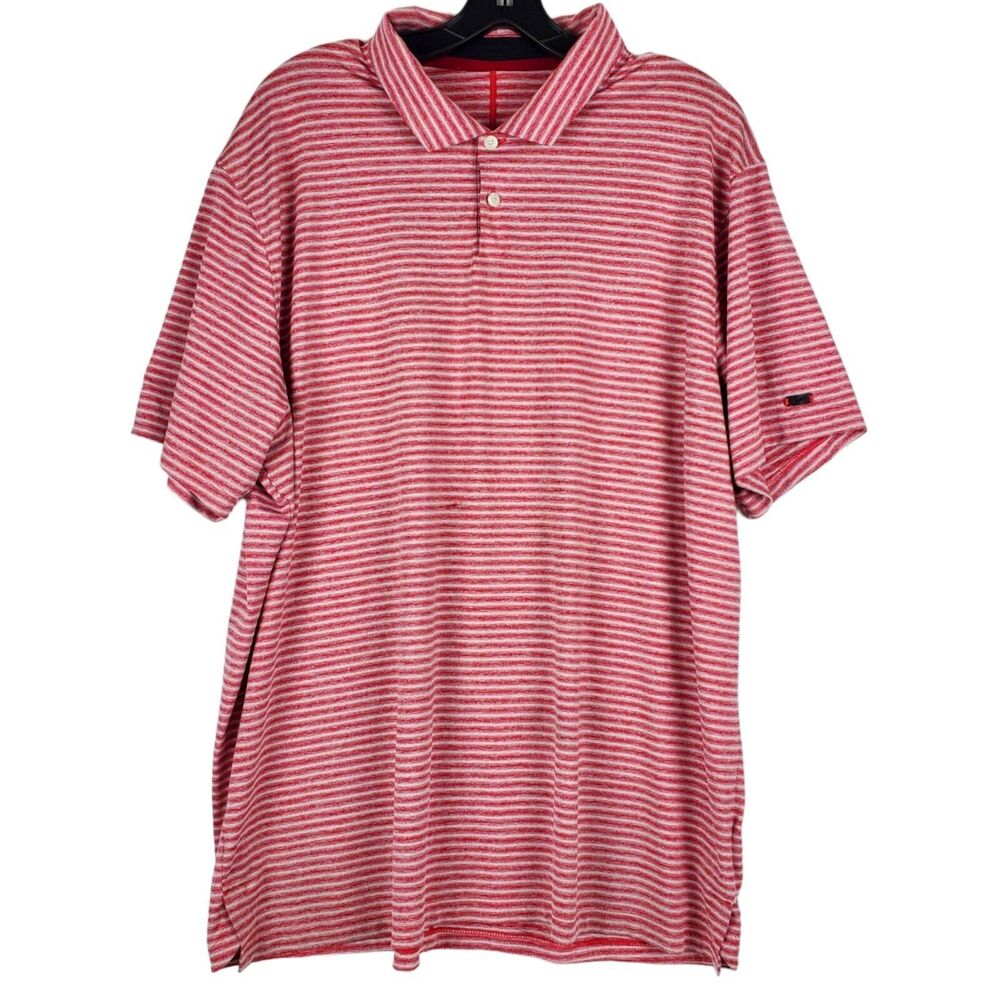 NIKE Polo Shirt Mens XL Red White Striped TIGER WOODS Golf Golfer Athleisure